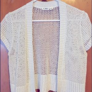 💗5/$25!💗 VINTAGE Open Knit Short Sleeve Sweater WHITE METALLIC